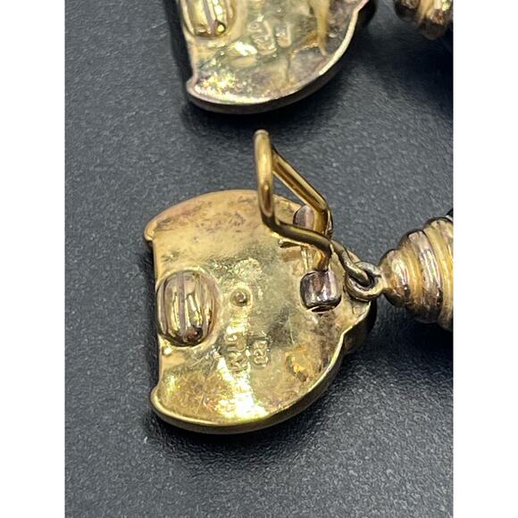 Kylo Vintage Sterling Silver Vermeil Obsidian Garnet Gem Clip On Runway Earrings - Picture 6 of 16